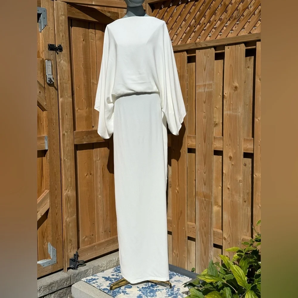 🆕 RAT & BOA 🧿 NWOT Margot Boatneck Long Sleeve Open Back White Maxi, Sz XXL